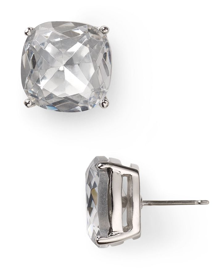 Shop Kate Spade New York Small Square Stud Earrings In Clear/silver