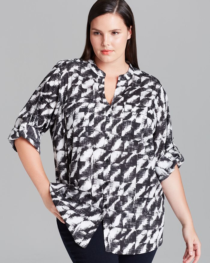 Calvin Klein Plus Printed Roll Sleeve Shirt | Bloomingdale's