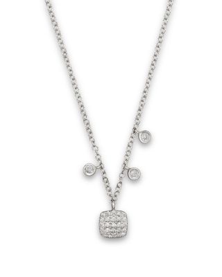 Meira T - 14K White Gold Square Pav&eacute; Diamond Disc Necklace, 16"