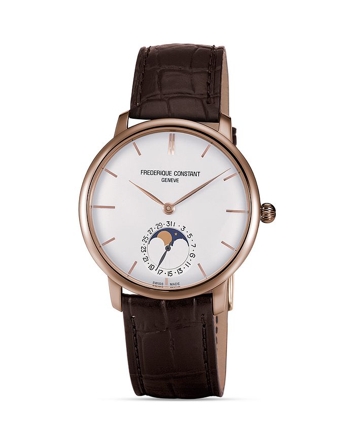 Shop Frederique Constant Slim Line Moonphase Rose Gold Watch, 42mm In Rose Gold/brown