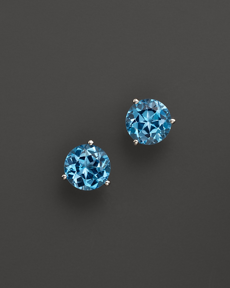 Blue Topaz Round Earrings in 14K White Gold