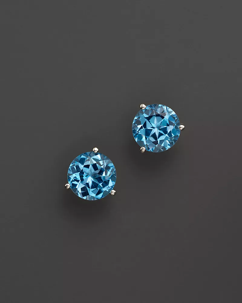 Blue Topaz Round Earrings in 14K White Gold