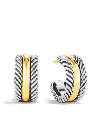Cable Collectibles Huggie Hoop Earrings in Sterling Silver with 14K Yellow Gold