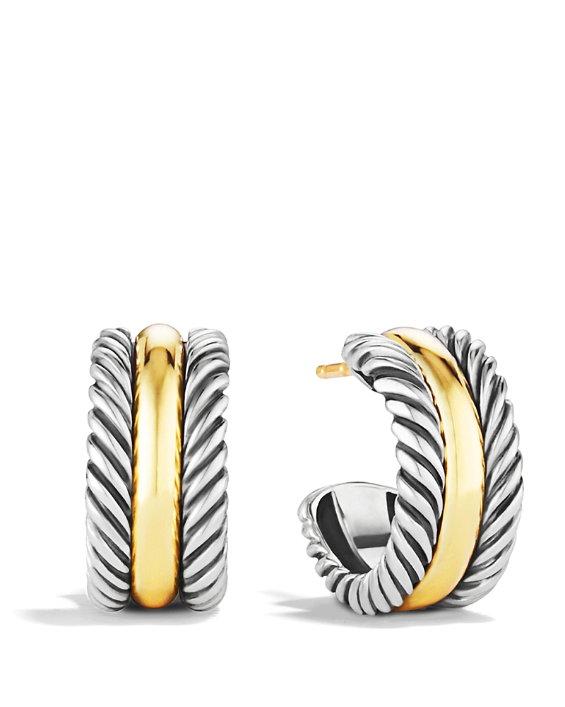 David Yurman Cable Collectibles Huggie Hoop Earrings in Sterling Silver with 14K Yellow Gold