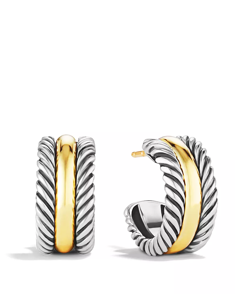 David Yurman Cable Collectibles Huggie Hoop Earrings in Sterling Silver with 14K Yellow Gold