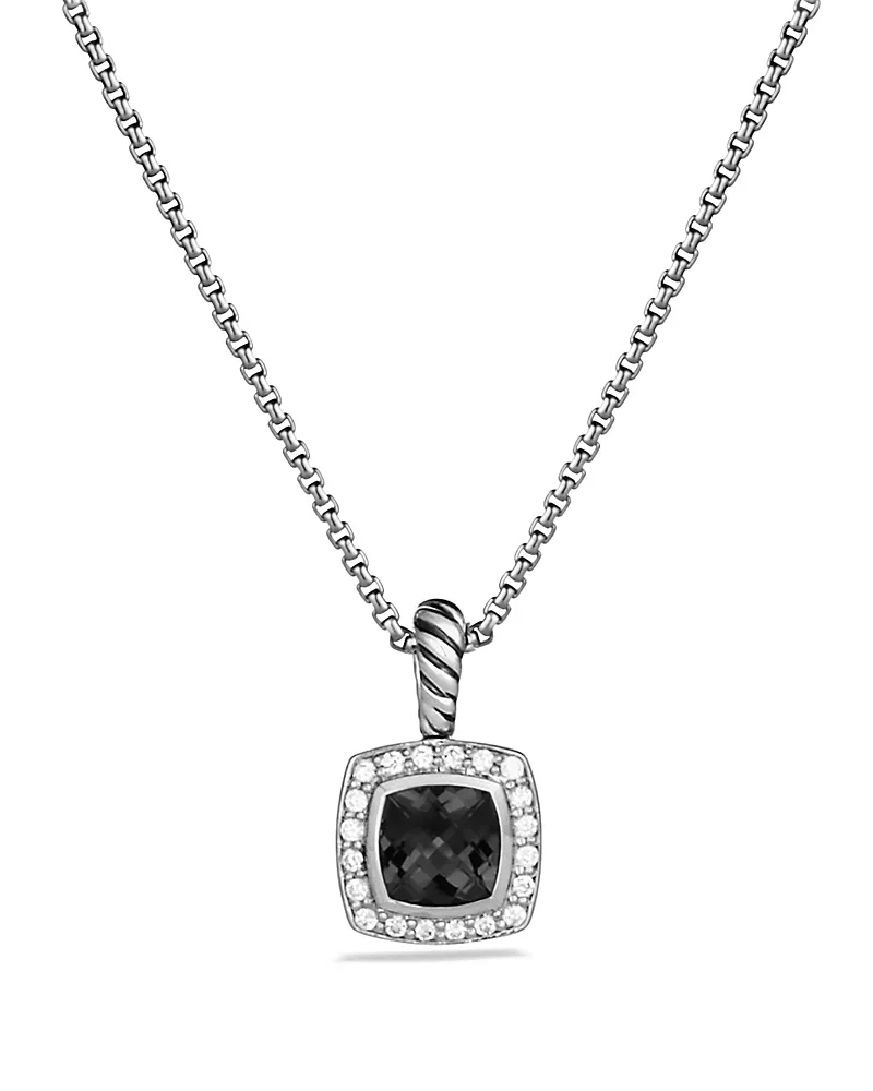 David Yurman Petite Albion Pendant Necklace in Sterling Silver with Black Onyx and Diamonds, 7mm