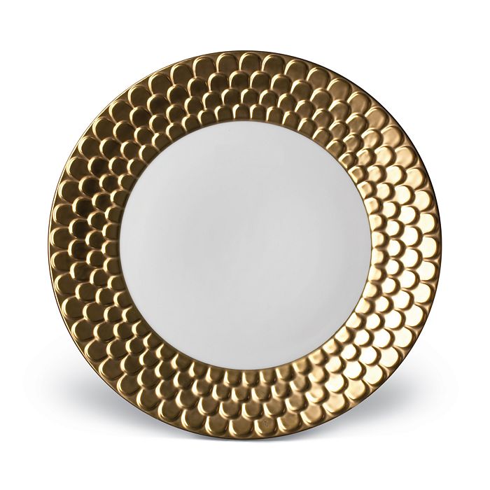 Shop L'objet Aegean Sculpted Dinner Plate In White/24k Gold