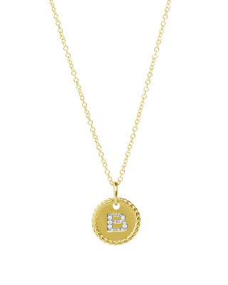 David Yurman Cable Collectibles Initial Pendant with Diamonds in Gold on Chain, 16-18