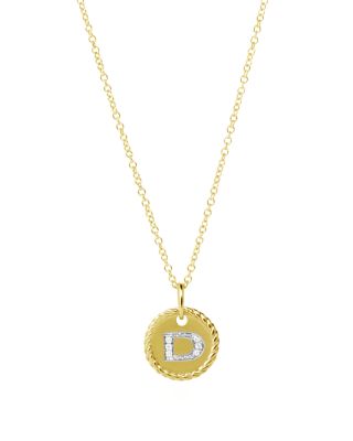 David Yurman Cable Collectibles Initial Pendant with Diamonds in Gold on Chain, 16-18