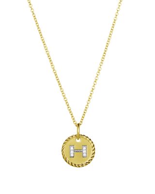David Yurman Cable Collectibles Initial Pendant with Diamonds in Gold on Chain, 16-18