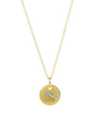 David Yurman Cable Collectibles Initial Pendant with Diamonds in Gold on Chain, 16-18