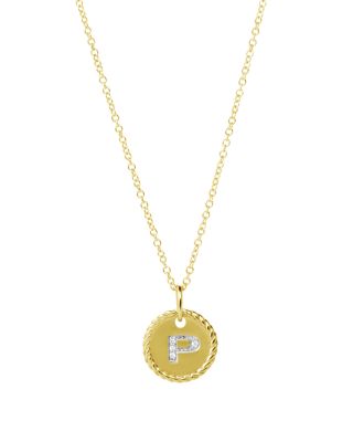 David Yurman Cable Collectibles Initial Pendant with Diamonds in Gold on Chain, 16-18