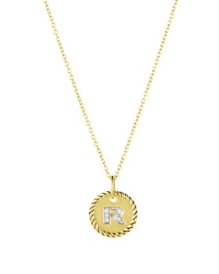 David Yurman Cable Collectibles Initial Pendant with Diamonds in Gold on Chain, 16-18