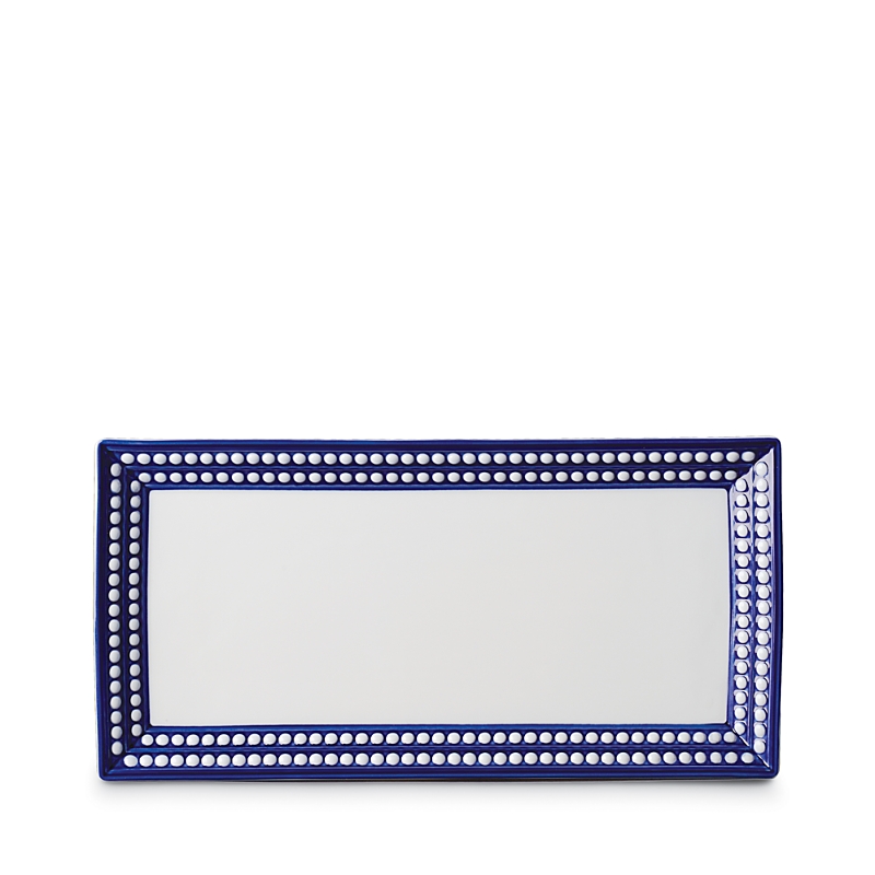 L'objet Perlee Bleu 16 Rectangular Tray In Blue/white