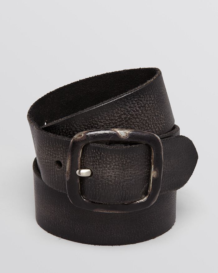 John Varvatos Collection Men's Heat Creased Edge Leather Belt with Open