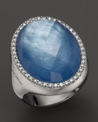 Roberto Coin 18K White Gold Fantasia Blue Topaz, Lapis and Mother-of-Pearl Triplet Cocktail Ring with Diamonds