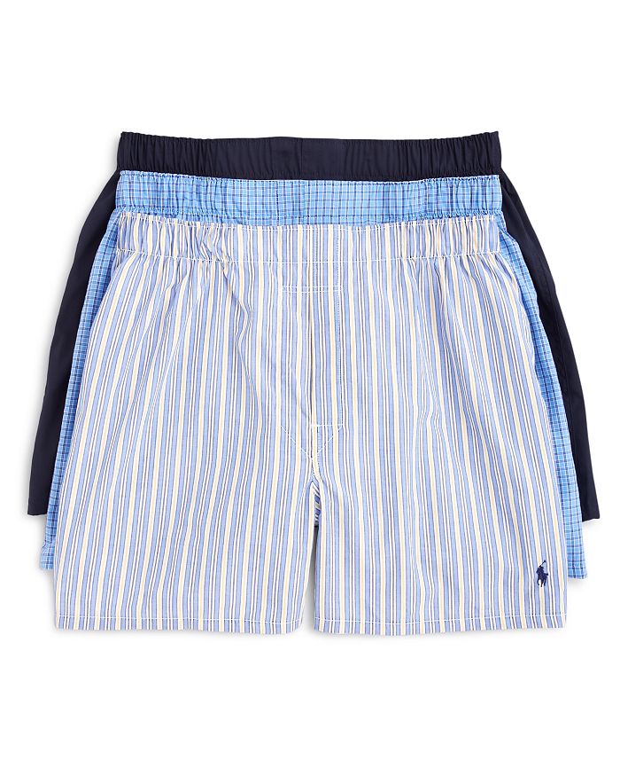 Shop Polo Ralph Lauren Classic Fit Woven Boxers, Pack Of 3 In Blue Multi