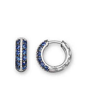 Bloomingdale's - Blue Sapphire and Diamond Huggie Hoop Earrings in 14K White Gold - 100% Exclusive