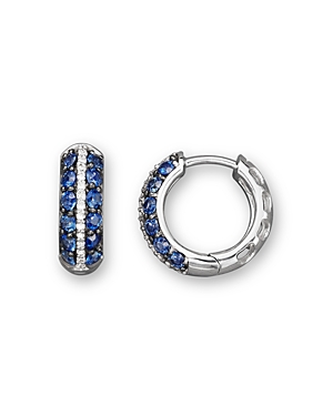 Blue Sapphire and Diamond Huggie Hoop Earrings in 14K White Gold - 100% Exclusive