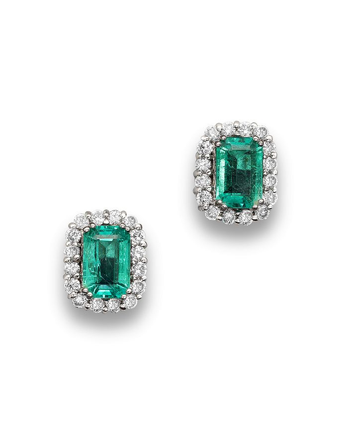 Bloomingdale s Emerald and Diamond Halo Stud Earrings in 14K White