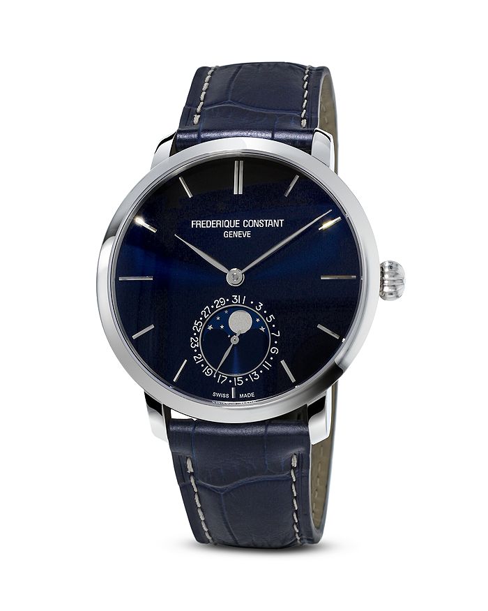 Frederique Constant Manufacture Slimline Moonphase Watch, 42mm In Stainless Steel/deep Blue
