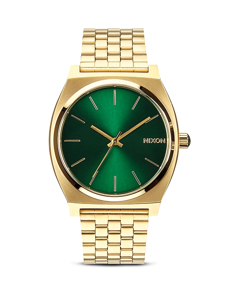 Nixon The Time Teller Watch, 37mm In Gold/green Sunray