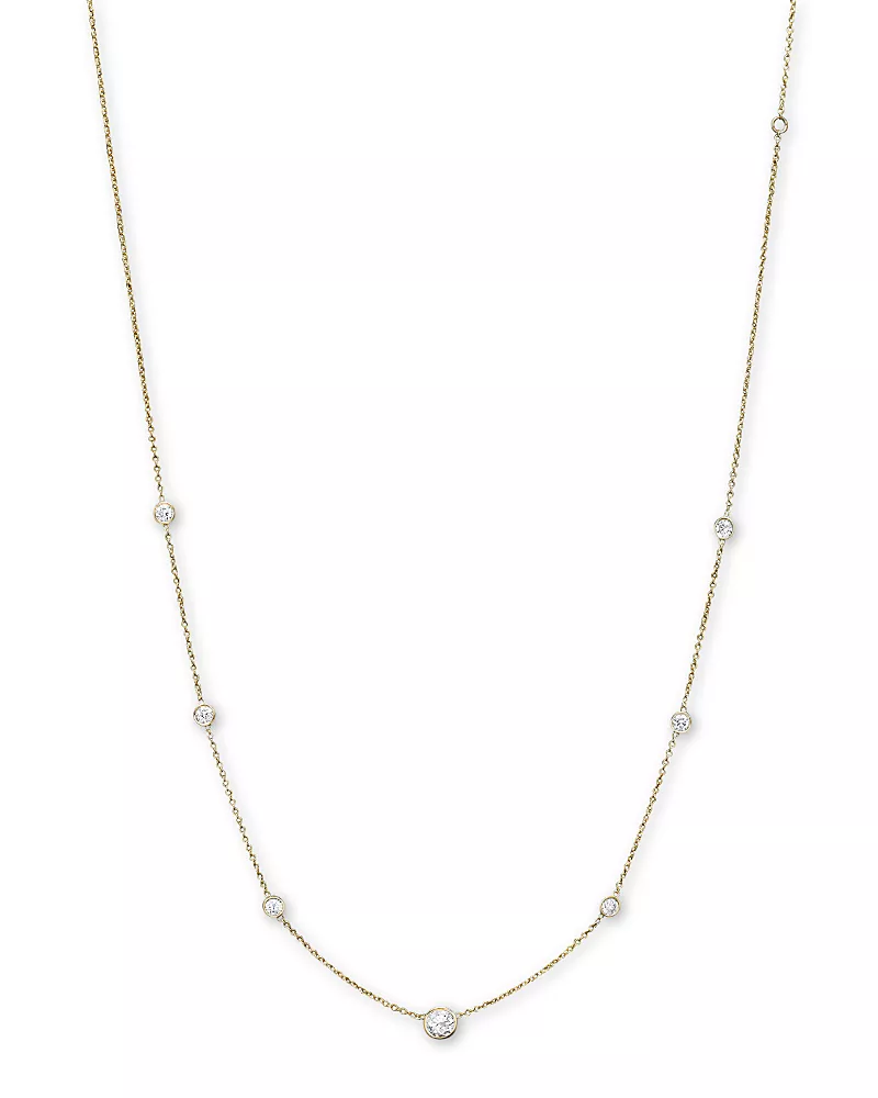Diamond Station Necklace in 18K Yellow Gold, 1.0 tcw