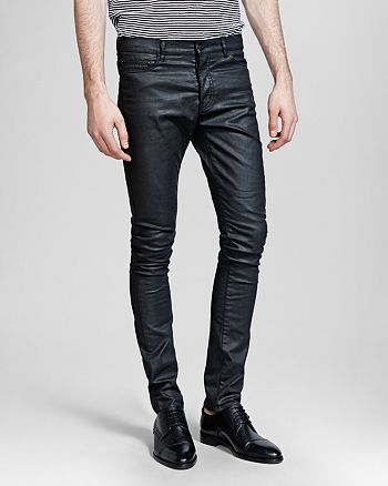 The Kooples Jeans - Leather Look Slim Fit in Black | Bloomingdale's