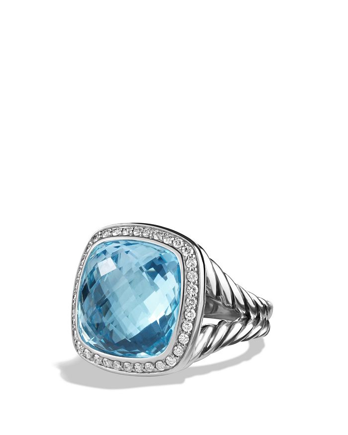 DAVID YURMAN ALBION RING WITH BLUE TOPAZ AND DIAMONDS,R12454DSSABTDI7