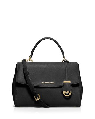 Michael Kors Ava Medium Black TH Satchel Leather Handbag $328