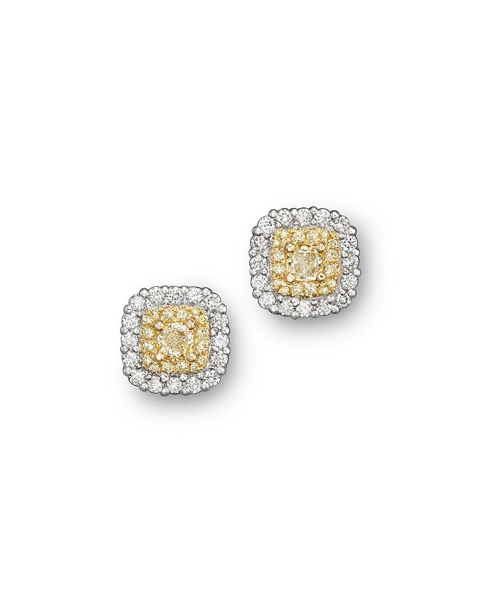 Bloomingdale's Yellow And White Diamond Stud Earrings In 18k White And Yellow Gold - 100% Exclusive In Yellow/white