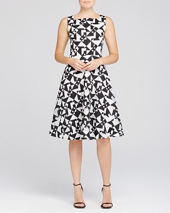 Kay Unger Sleeveless Geometric Fit and Flare Dress | Bloomingdale's