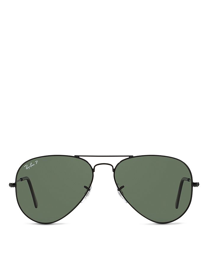 Ray Ban 62mm Aviator Sunglasses - Black/ Green Solid In Black/green Polarized