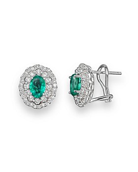 Bloomingdale's - Emerald and Diamond Oval Stud Earrings in 14K White Gold - 100% Exclusive