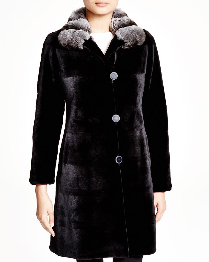 Maximilian Sheared Kopenhagen Mink Reversible Coat With Chinchilla Collar - 100% Exclusive In Black/natural