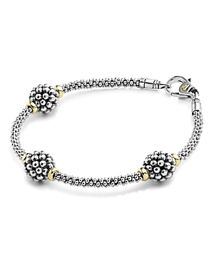 Shop Lagos Sterling Silver Bracelet With Caviar Stations In Silver/gold