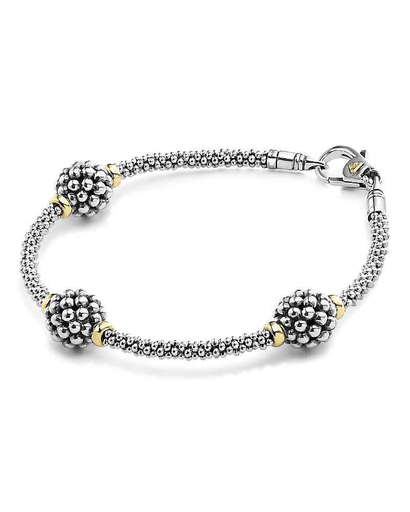 Lagos Sterling Silver Bracelet With Caviar Stations In Silver/gold
