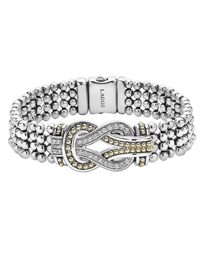Lagos Newport Flat Beaded Bracelet In White/gold