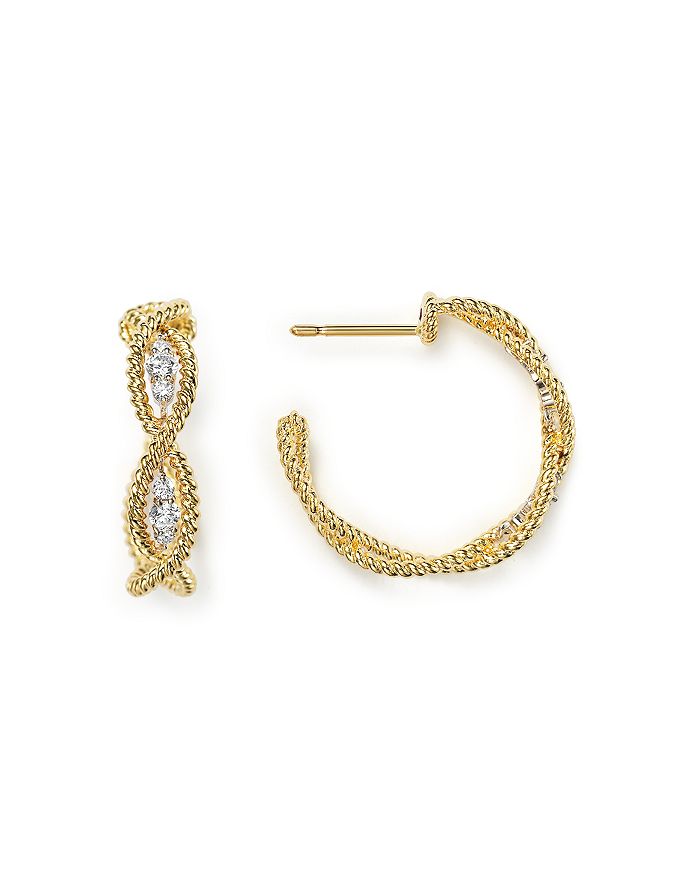 Roberto Coin 18k Yellow Gold New Barocco Braided Hoop Earrings With Diamonds