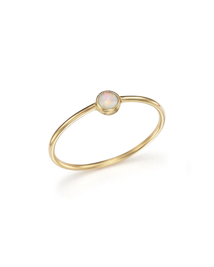 Shop Zoë Chicco 14k Gold Thin Ring With A Bezel Set Round Opal