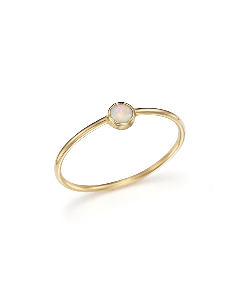 Zoë Chicco 14k Gold Thin Ring With A Bezel Set Round Opal In Gold