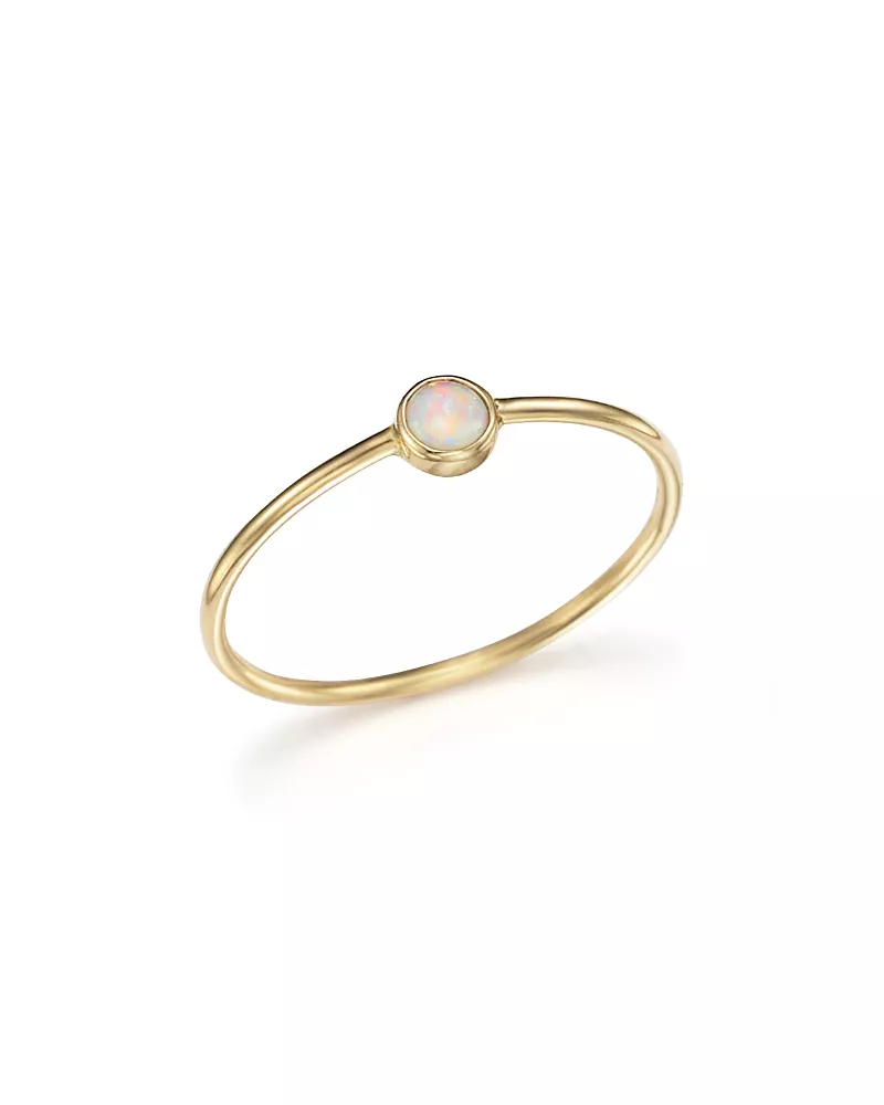 Zoe Chicco 14K Gold Thin Ring with a Bezel Set Round Opal