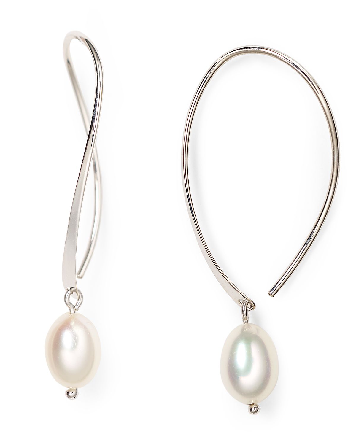Sterling Silver and Cultured Freshwater Pearl Sweep Drop Earrings, 5mm
