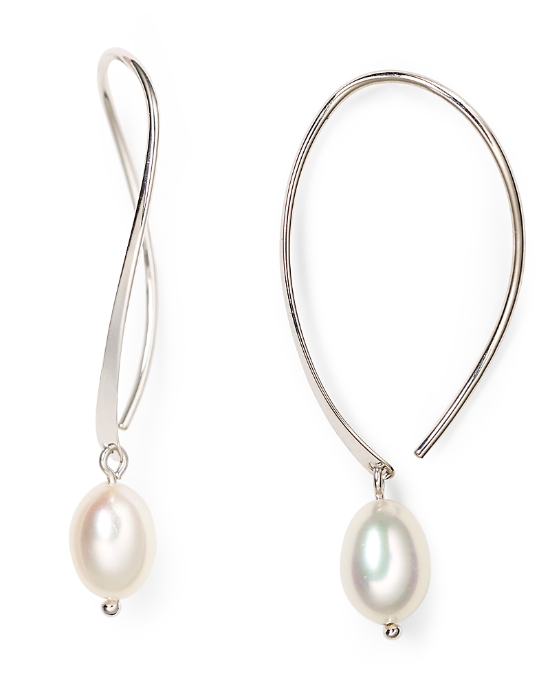 Sterling Silver and Cultured Freshwater Pearl Sweep Drop Earrings, 5mm