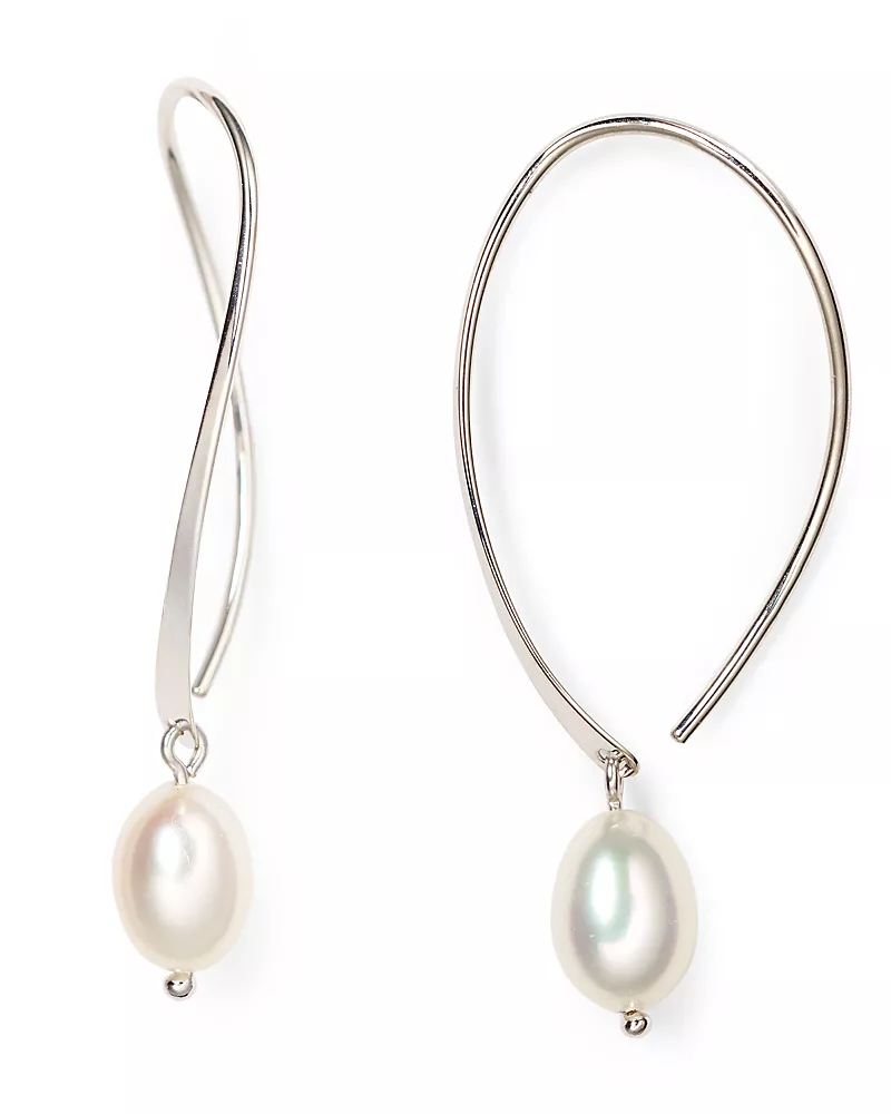 Sterling Silver and Cultured Freshwater Pearl Sweep Drop Earrings, 5mm