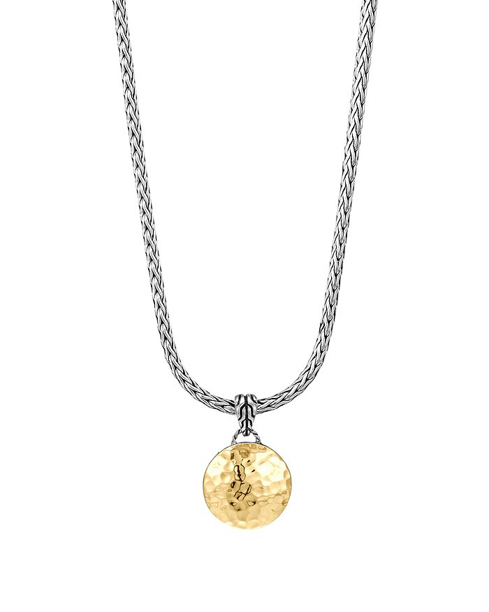 JOHN HARDY STERLING SILVER AND 18K GOLD PALU ROUND PENDANT ON CHAIN NECKLACE, 16,NZ7158X16-18
