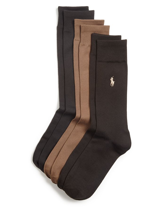 Shop Polo Ralph Lauren Solid Dress Socks, Pack Of 3 In Brown Assorted