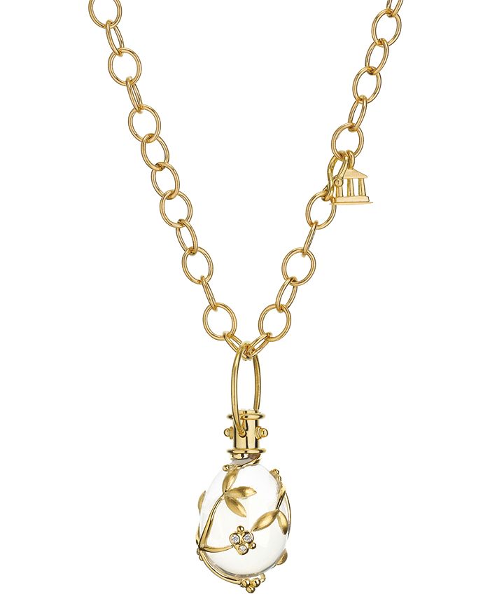 Shop Temple St Clair Crystal And Diamond Vine Pendant Set In 18k Yellow Gold In Clear/gold