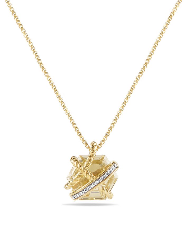 David Yurman Cable Wrap Necklace With Champagne Citrine & Diamonds In 18k Gold In Yellow/gold