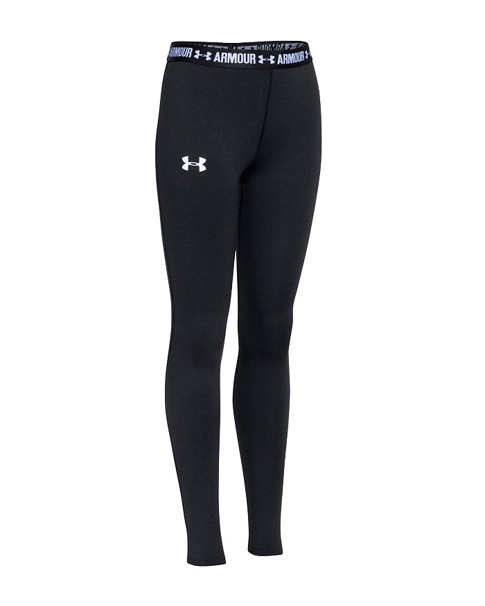 Under Armour Girls Youth Small Coldgear Leggings Black Gray Workout Gear NEW